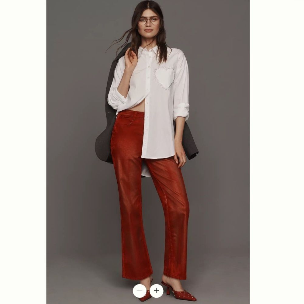 Anthropologie The Annie Flocked High-Rise Straight-Leg Jeans by Pilcro